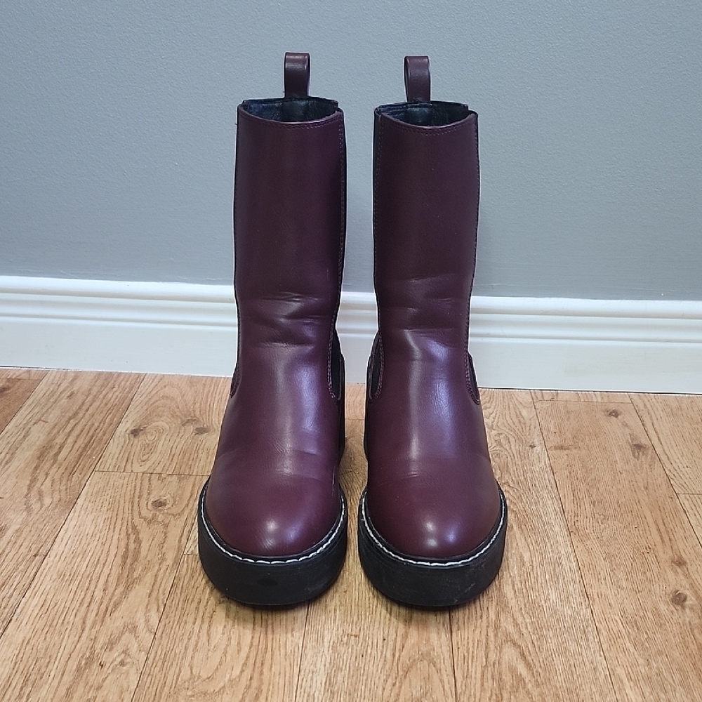 NINE WEST Doleas burgundy faux leather chunky chelsea boots - Picture 4 of 11